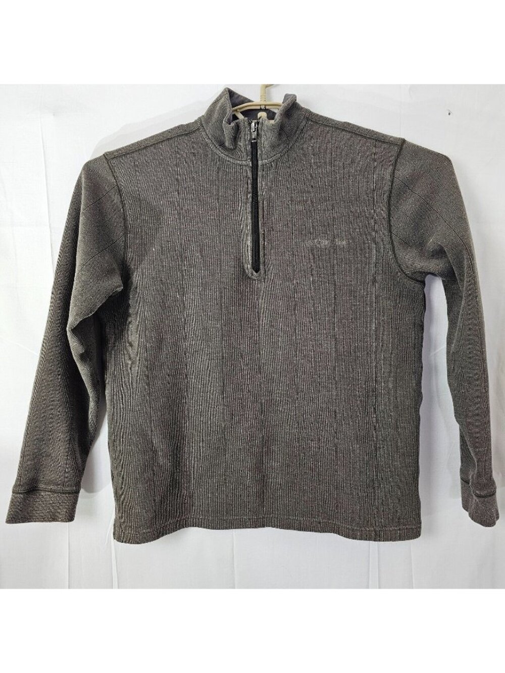 Columbia Ribbed Sweatshirt Mens L Gray 1/4 Zip Long Sleeve Pullover Sweater